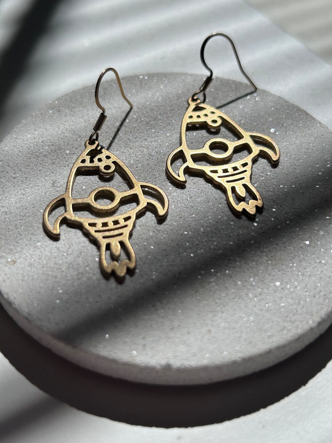 Rocket Brass and Stainless Steel Rocketship Dangly Earrings - Etsy