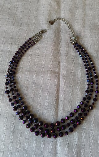 Collana Con Perle Di Cristallo 6 Mm - Aurora Boreale - Argento 925 - Realizzata A Mano In Germania