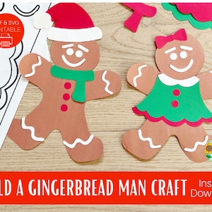 Construa um boneco de gengibre em papel para crianças | Modelo para impressão de Natal e arquivos SVG