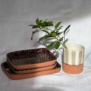 Rectangular glazed terracotta serving dish