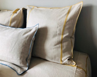 Duvet cover and matching pillowcase - Embroidered linen bed set, single bed cover and pillowcase