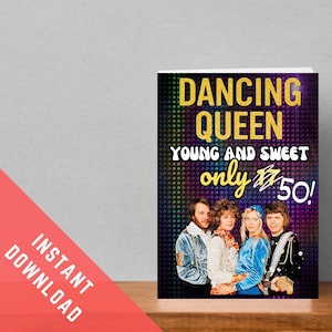 50. Geburtstag Abba druckbare Karte - Retro 70er Jahre Musik Dancing Queen Geburtstagsgruß, ABBA Fan Geschenk, Sofort Download, 50.Geburtstagskarte