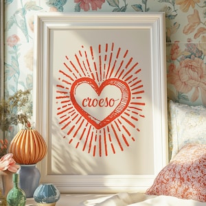 Croeso Welsh Welcome Poster Print | Rustic Heart Wall Art, Welsh Home Decor, Housewarming Gift, Cymru Wall Art, Holiday Cottage Print