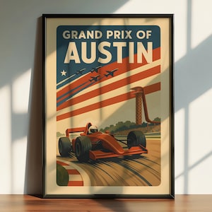 Austin Grand Prix Racing Poster | Retro Formula 1 Wall Art Print, Vintage Motorsport Decor, COTA Circuit of the Americas F1 Car Artwork
