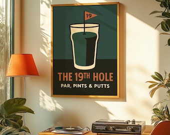 The 19th Hole Golf Art Print — Retro Mid-Century Golf Poster, Par Pints and Putts Wall Art, Golf Lover Gift, Clubhouse Bar Decor