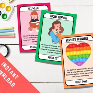 Cartes imprimables pour faire face à l'anxiété pour enfants, Cartes d'ancrage, Cartes d'anxiété, Cartes de stratégies d'adaptation, Soulagement de l'anxiété, Coin apaisant, Boîte à soucis