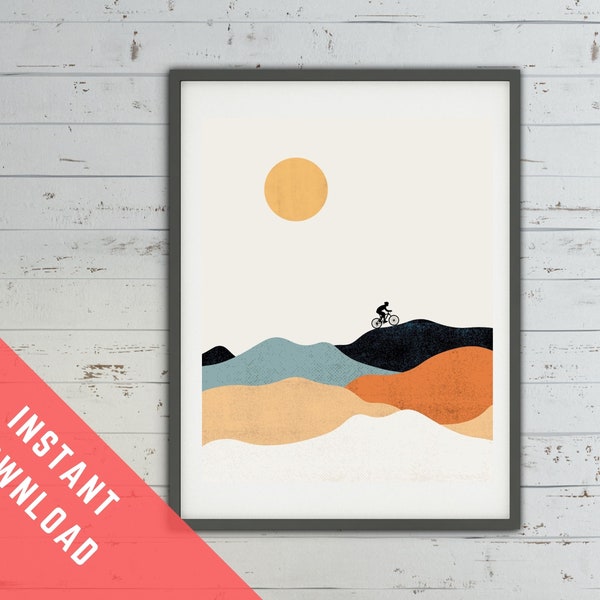 Instant Download Printable Mountain Bike Art Print. Abstract Mountain Bike Artwork. Adventure Wilderness Art Print. Cycling Gifts for Men.