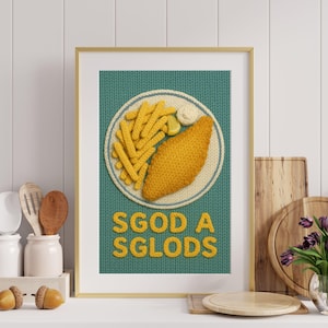 Funny Welsh Kitchen Wall Art Print, Sgod a Sglods Poster, Quirky Fish and Chips Print, Welsh Quote Art, Humorous Welsh Home Decor Gift