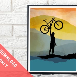 Instant Download Printable Mountain Bike Art Print. Abstract Mountain Bike Artwork. Adventure Wilderness Art Print. Cycling Gifts for Men.
