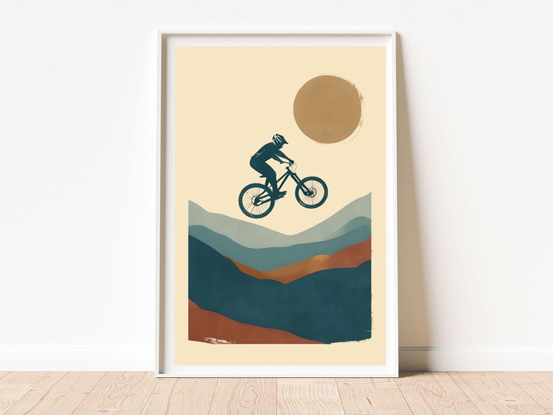 Mountain Bike Poster, Mountain Bike Art, Mountain Biking Poster, Bike Art Print, MTB Wall Decor, Cycling Wall Art, Bicycle Wall Art image 2