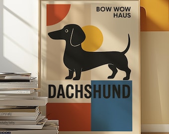 Bauhaus Dachshund Print: Retro Modern Wiener Dog Art