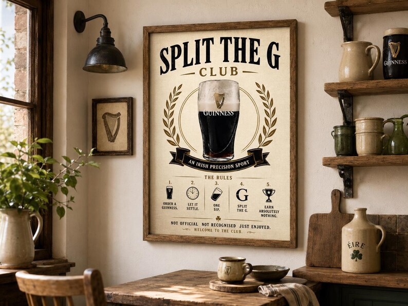 split the g, guinness poster, guinness gift, home bar decor, beer wall art, irish pub decor, pub wall art, man cave art, beer lover gift, stout lover gift, pint poster, drinking game, irish gift
