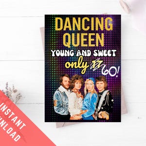 ABBA 60. Geburtstag druckbare Karte - Retro 70er Jahre Musik Dancing Queen Geburtstagsgruß, ABBA Fan Geschenk, Sofort Download, 60.Geburtstagskarte