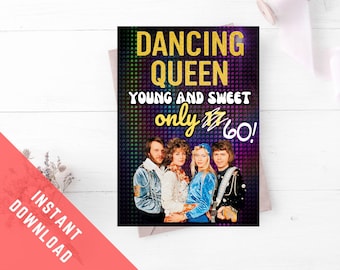 ABBA 60. Geburtstag druckbare Karte - Retro 70er Jahre Musik Dancing Queen Geburtstagsgruß, ABBA Fan Geschenk, Sofort Download, 60.Geburtstagskarte
