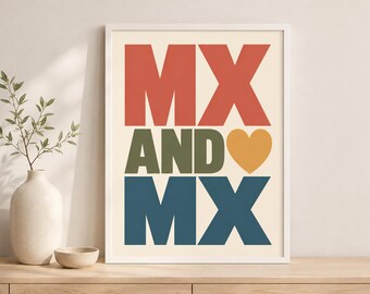 Mx and Mx Print, Gender Neutral Wedding Poster, LGBTQ+ Couple Gift, Non Binary Wedding Art, Queer Anniversary Print