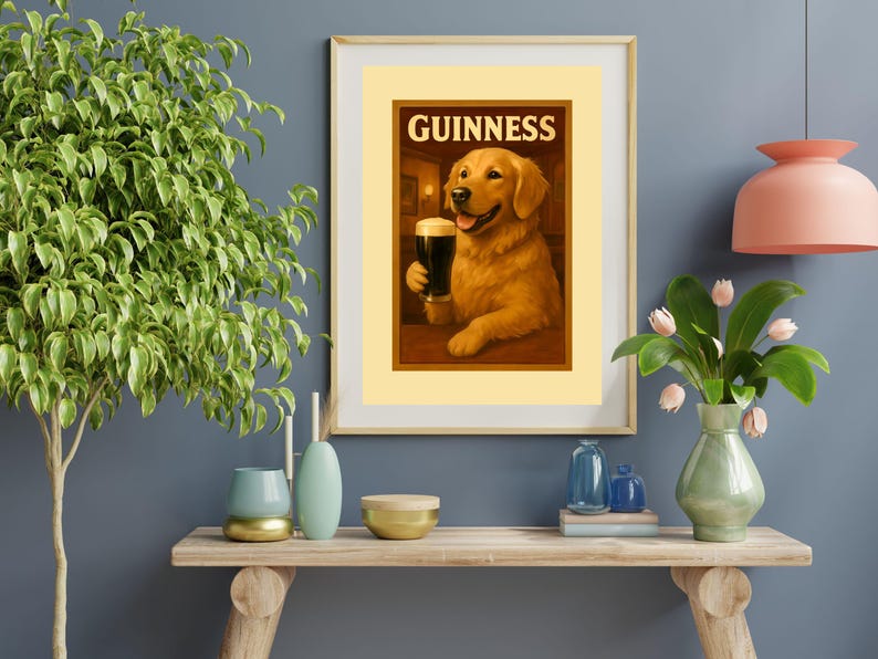 Golden Retriever Guinness Poster, Funny Pub Wall Art for Dog Lovers, Quirky Dog Art, Bar Cart Wall Decor image 6