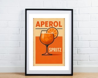 Matchbook Art, Retro Aperol Spritz Cocktail Print, Mid-Century Bar Cart Wall Decor, Vintage Matchbox Poster