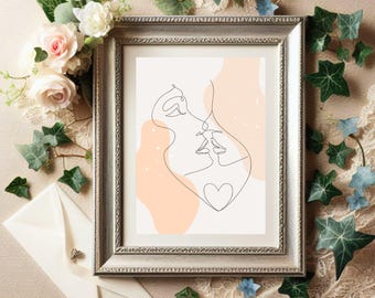 Classic Lesbian Art Print, Minimalist Lesbian Couple Wall Art Poster For Home Decor, Lesbian Painting, Love Is Love Pride Gift