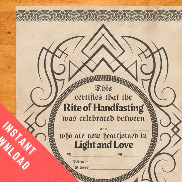 Certificate of Handfasting Printable | Wiccan | PaganWedding | Handfasting Marriage Certificate | Handfasting Vows | Celtic | Vintage