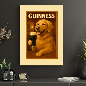 Golden Retriever Guinness Poster, Funny Pub Wall Art for Dog Lovers, Quirky Dog Art, Bar Cart Wall Decor image 2