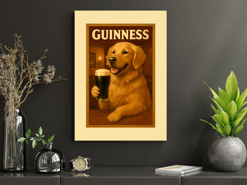 Golden Retriever Guinness Poster, Funny Pub Wall Art for Dog Lovers, Quirky Dog Art, Bar Cart Wall Decor image 2