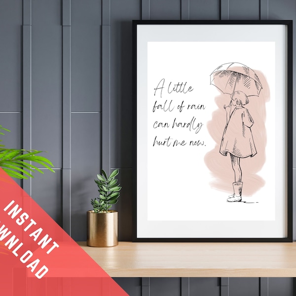 Les Miserables Print Instant Download "A Little Fall Of Rain" Beautiful Muted Tones Line Art Wall Decor. Gift for musical theatre nerd.