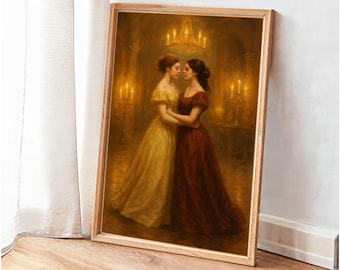 Romantic Lesbian Art Print Ballroom Dance Lovers, Lesbian Painting Poster For Home Decor, Gift For Lesbians, Love Is Love