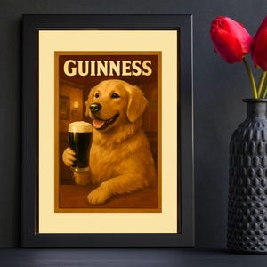 Golden Retriever Guinness Poster, Funny Pub Wall Art for Dog Lovers, Quirky Dog Art, Bar Cart Wall Decor image 3