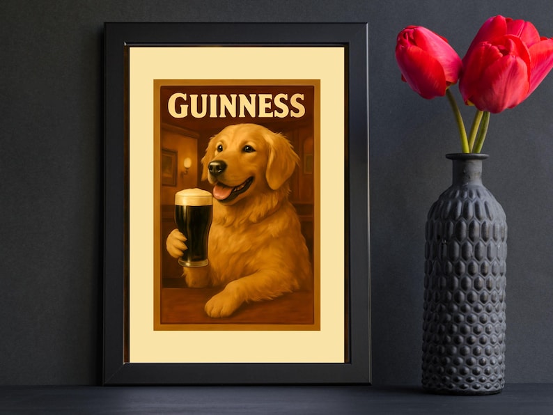 Golden Retriever Guinness Poster, Funny Pub Wall Art for Dog Lovers, Quirky Dog Art, Bar Cart Wall Decor image 3