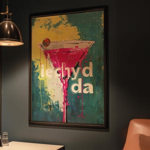 Iechyd Da Welsh Wall Art Print, Cocktail Poster, Colourful Cymru Bar Decor, Funny Welsh Gift, Modern Abstract Drink Illustration