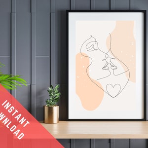 Printable LGBTQ Line Art Print Instant Download. Boho Color Pallett . Lesbian Wedding Gift. Queer Decor. Mid Century Modern Wall Art.