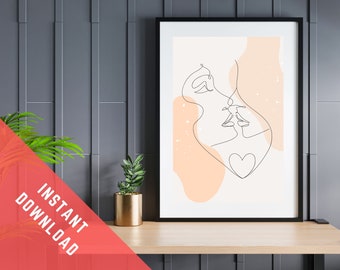 Printable LGBTQ Line Art Print Instant Download. Boho Color Pallett . Lesbian Wedding Gift. Queer Decor. Mid Century Modern Wall Art.