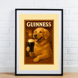 Golden Retriever Guinness Poster, Funny Pub Wall Art for Dog Lovers, Quirky Dog Art, Bar Cart Wall Decor