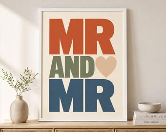 Mr and Mr Poster, Gay Wedding Gift, LGBTQ+ Wall Art, Same Sex Couple Print, Pride Home Decor, Mr Mr Typography Art