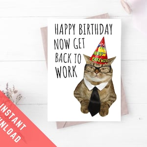 Carte d'anniversaire amusante pour un collègue du patron/collègue. Carte d'anniversaire imprimable pour lui ou elle. Téléchargement instantané de la carte d'anniversaire imprimable.