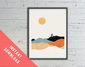 Instant Download Printable Mountain Bike Art Print. Abstract Mountain Bike Artwork. Adventure Wilderness Art Print. Cycling Gifts for Men.