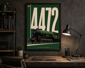 Flying Scotsman Print, 4472 Steam Train Poster, Railway Enthusiast Gift, Vintage Train Wall Art, British Rail Decor