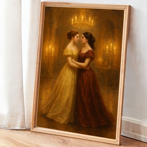 Romantic Lesbian Art Print Ballroom Dance Lovers, Lesbian Painting Poster For Home Decor, Gift For Lesbians, Love Is Love