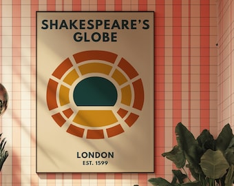 Shakespeare’s Globe Theatre Poster | London Theatre Seating Plan Wall Art Print, Retro Globe Playhouse Artwork, Theatre Lover Gift
