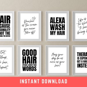 Huge Bundle of 8 Hair Salon Wall Art Prints. Hair Stylist Gift. Beauty Salon Wall Decor. Funny Bathroom Wall Art. Instant Download