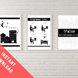 Computer Science Poster Set of 3. Programmer Gift. Nerdy Wall Prints. Geek Art Print for Coders, Computer Programmers, Teachers, Engineers