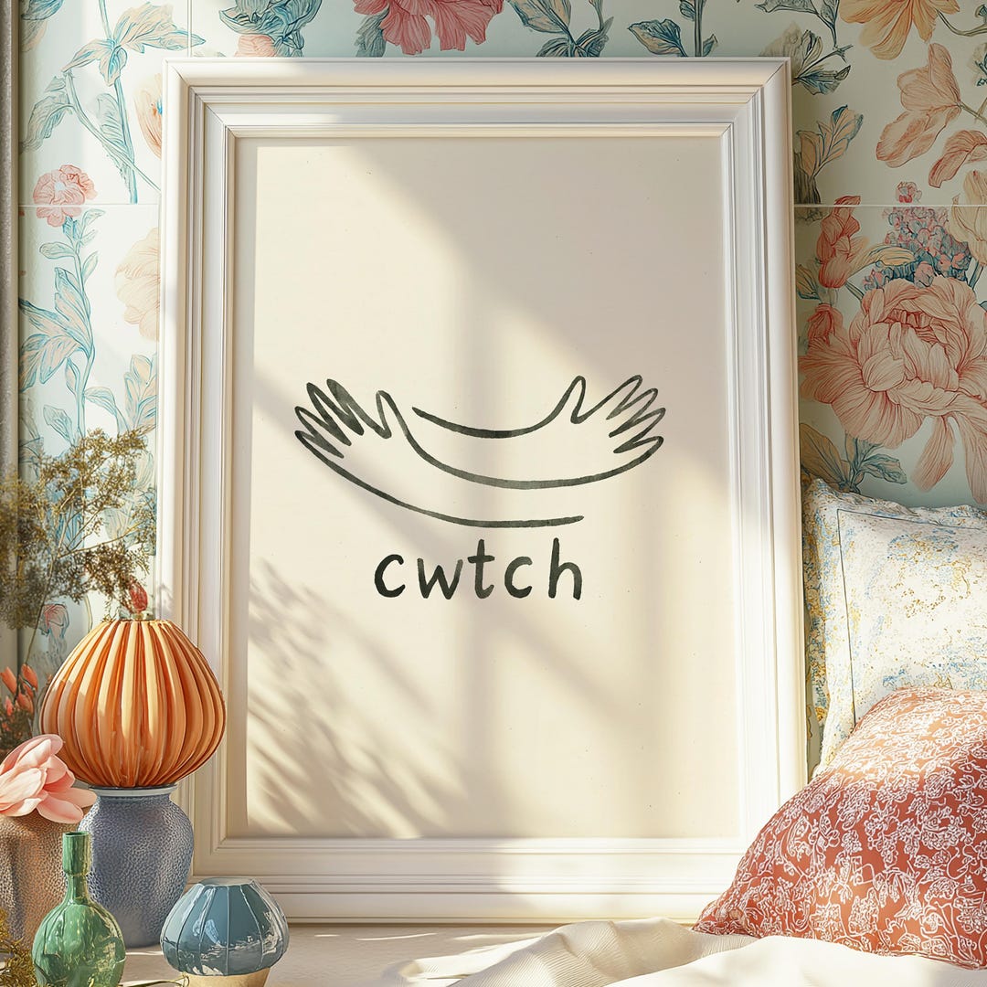 Cwtch Welsh Art Print: Minimalist Hug Illustration, Cosy Home Decor ...