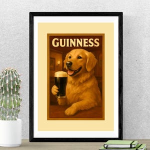 Golden Retriever Guinness Poster, Funny Pub Wall Art for Dog Lovers, Quirky Dog Art, Bar Cart Wall Decor image 8
