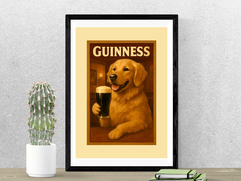 Golden Retriever Guinness Poster, Funny Pub Wall Art for Dog Lovers, Quirky Dog Art, Bar Cart Wall Decor image 8