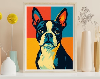 Boston Terrier Poster, Boston Terrier wall art, colorful dog breed poster, pop art Boston Terrier print, pet lover gift
