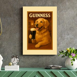 Golden Retriever Guinness Poster, Funny Pub Wall Art for Dog Lovers, Quirky Dog Art, Bar Cart Wall Decor image 5