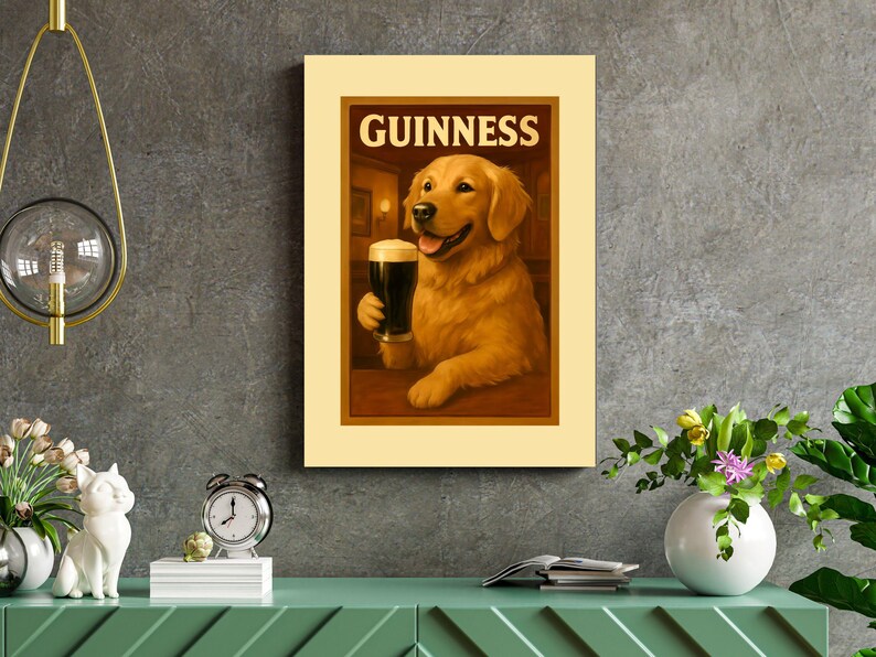 Golden Retriever Guinness Poster, Funny Pub Wall Art for Dog Lovers, Quirky Dog Art, Bar Cart Wall Decor image 5