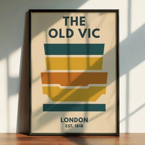 Planimetria dei posti a sedere del vecchio teatro Vic, decorazione murale per teatri londinesi, stampa minimalista per teatro, opera d'arte per scenografia, arredamento per la casa in stile West End.