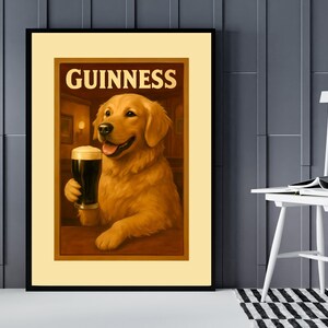 Golden Retriever Guinness Poster, Funny Pub Wall Art for Dog Lovers, Quirky Dog Art, Bar Cart Wall Decor image 4