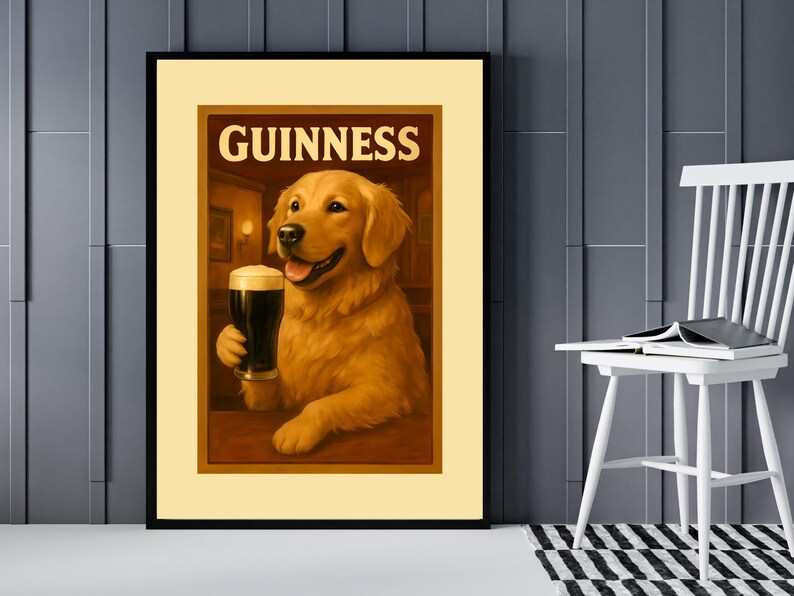 Golden Retriever Guinness Poster, Funny Pub Wall Art for Dog Lovers, Quirky Dog Art, Bar Cart Wall Decor image 4